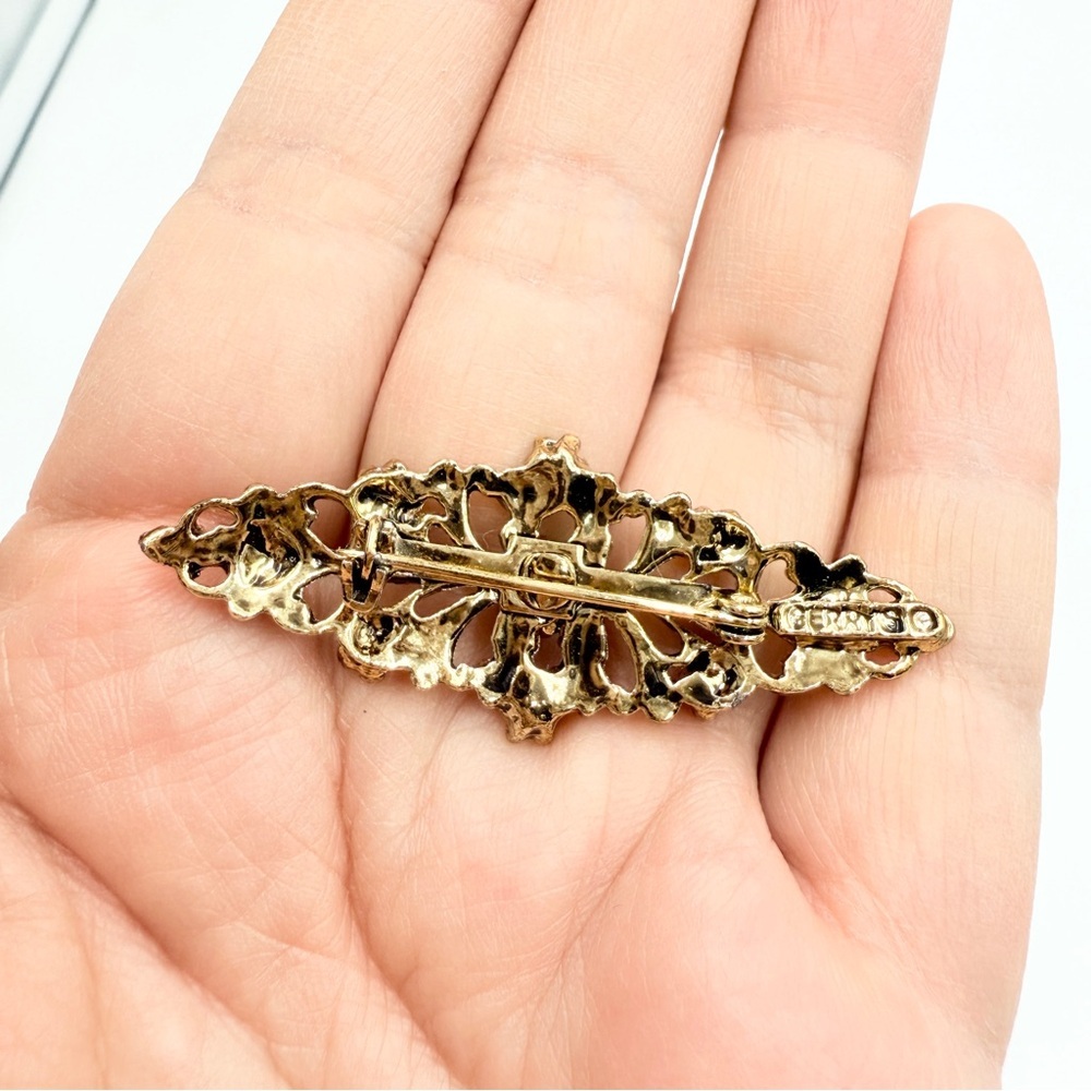 Gerry’s Vintage Gold Tone 3 Brooch Sets Lizard Leaf Floral Rhinestone Pearl Pins - Picture 8 of 13